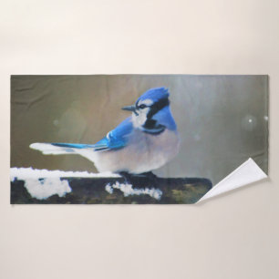 Blue Jay Painting - Original Bird Art Bath Towel Set