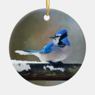 Blue Jay Painting - Original Bird Art Ceramic Tree Decoration