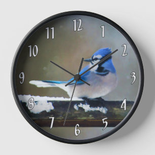Blue Jay Painting - Original Bird Art Clock