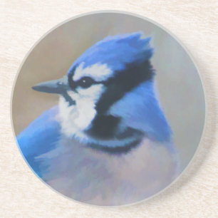 Blue Jay Painting - Original Bird Art Coaster