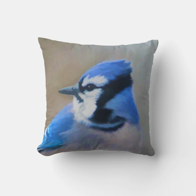 Blue Jay Painting - Original Bird Art Cushion (Front)