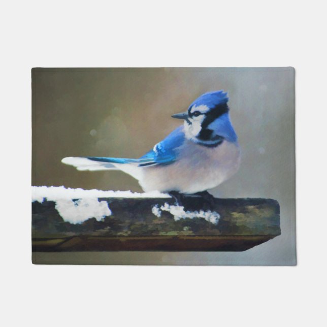 Blue Jay Painting - Original Bird Art Doormat (Front)