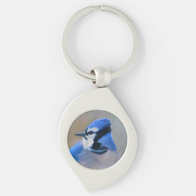Blue Jay Painting - Original Bird Art Key Ring (Front)