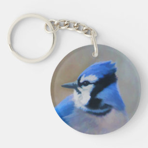 Blue Jay Painting - Original Bird Art Key Ring