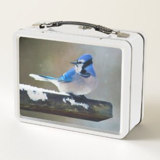 Blue Jay Painting - Original Bird Art Metal Lunch Box