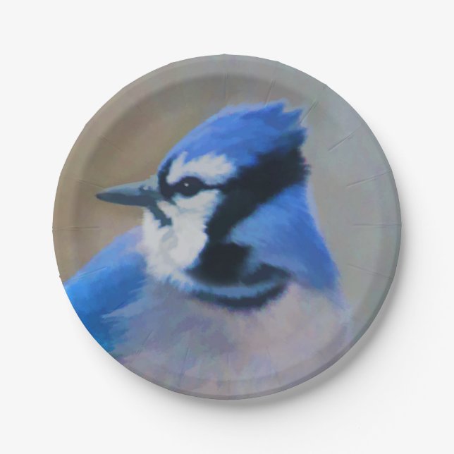 Blue Jay Painting - Original Bird Art Paper Plate (Front)