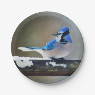 Blue Jay Painting - Original Bird Art Paper Plate
