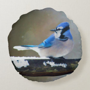 Blue Jay Painting - Original Bird Art Round Cushion