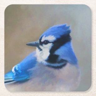 Blue Jay Painting - Original Bird Art Square Paper Coaster