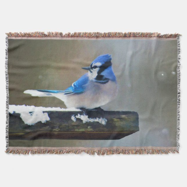 Blue Jay Painting - Original Bird Art Throw Blanket (Front)