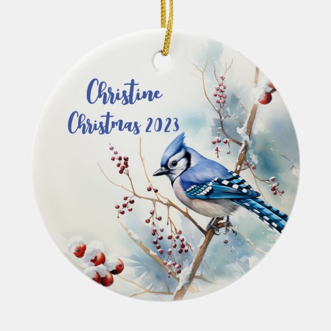 Blue jay Personalised Christmas Ornament (Front)