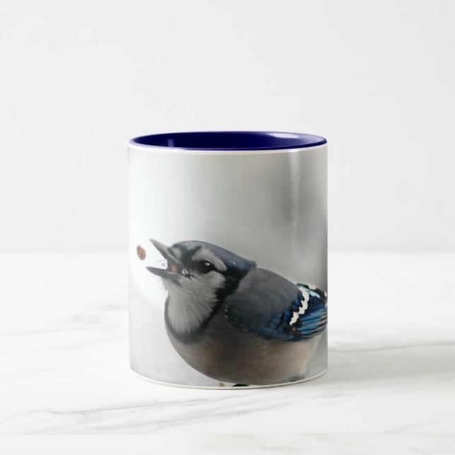 Blue Jay Photo Two-Tone Coffee Mug (Center)