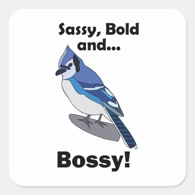 Blue Jay Sassy Bold Bossy Bird Birthday Party Square Sticker (Front)