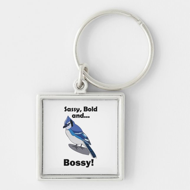 Blue Jay Sassy Bold Bossy Bird Party Favour Key Ring (Front)