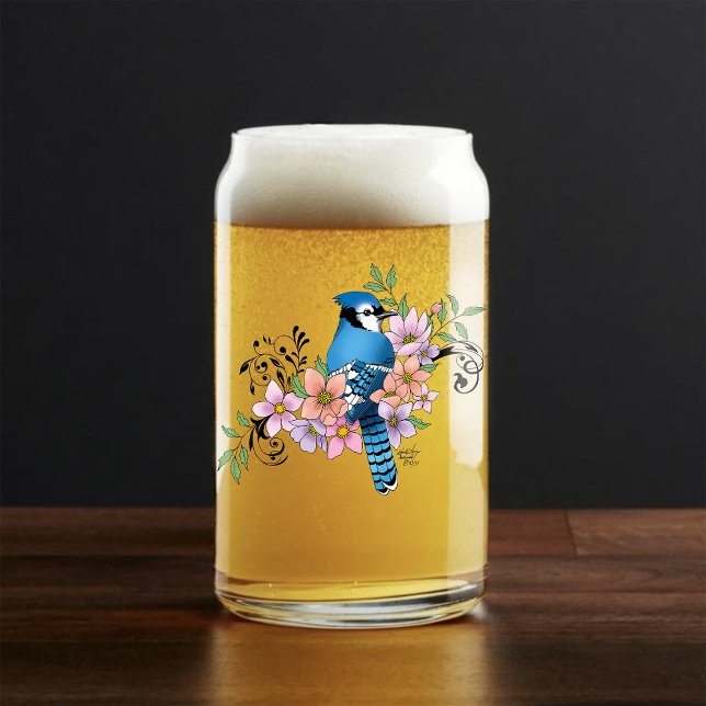 Blue Jay Spring Flowers Can Glass (Creator Uploaded)