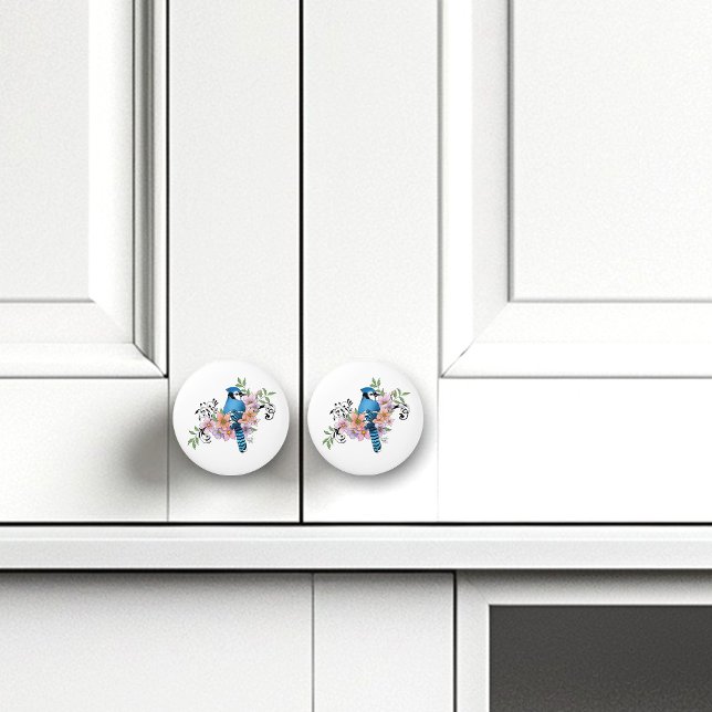 Blue Jay Spring Flowers Ceramic Knob (Creator Uploaded)