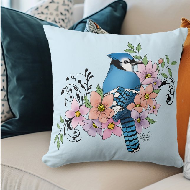 Blue Jay Spring Flowers Cushion (Creator Uploaded)