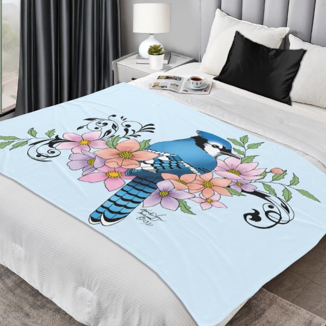 Blue Jay Spring Flowers Fleece Blanket (Creator Uploaded)