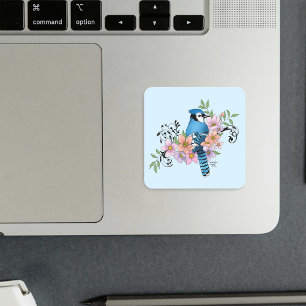 Blue Jay Spring Flowers Square Sticker