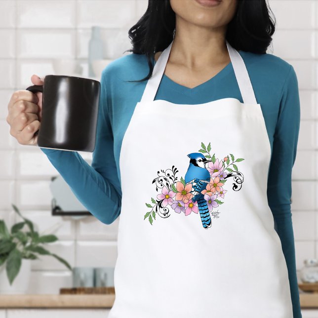 Blue Jay Spring Flowers Standard Apron (Creator Uploaded)