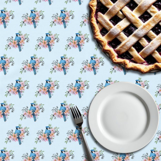 Blue Jay Spring Flowers Tablecloth (Creator Uploaded)