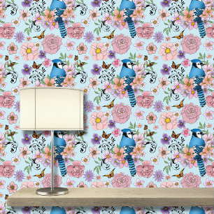 Blue Jay Spring Flowers Wallpaper