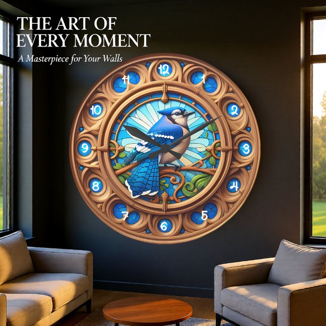 Blue Jay Stained Glass Heritage Large Clock (Creator Uploaded)