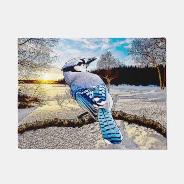 Blue Jay Sunrise Doormat (Front)