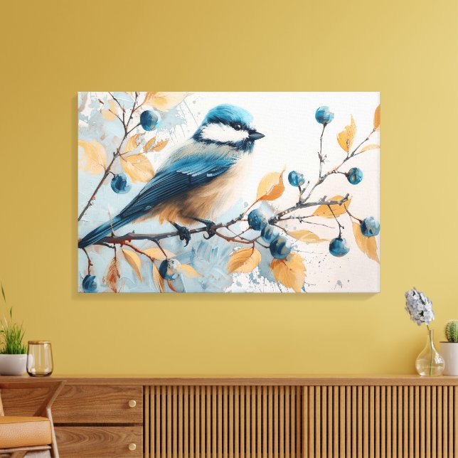 Blue Jay Watercolor Art Canvas Print (Insitu(LivingRoom))
