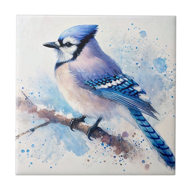 Blue Jay Watercolor Art Tile (Front)