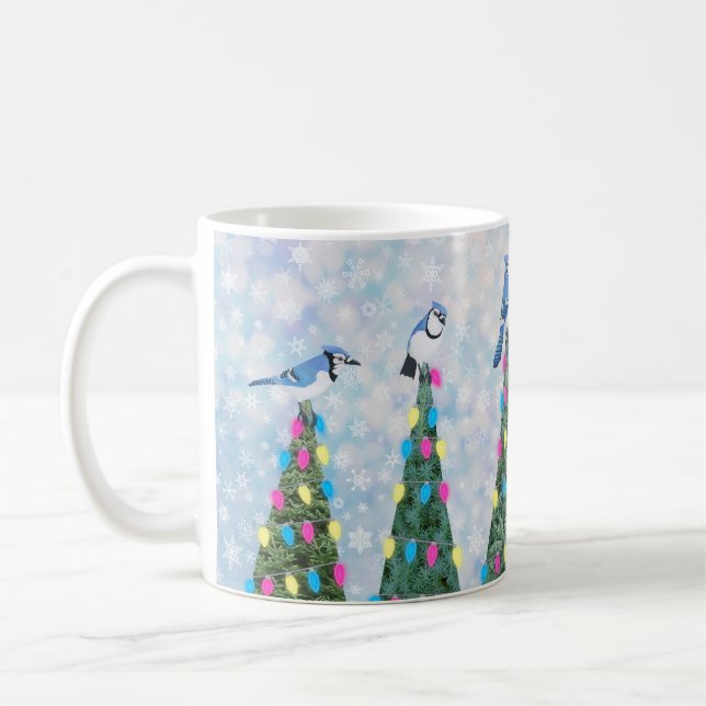 blue jays and Christmas trees Coffee Mug (Left)