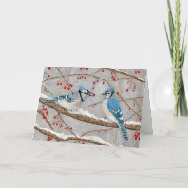 Blue Jays by Autistic Artist Marcy Deutsch Holiday Card (Front)