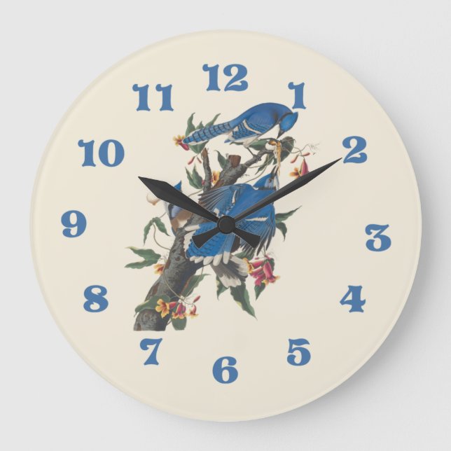 Blue Jays By John James Audubon Large Clock (Front)