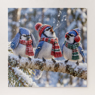Blue Jays on a Winter Tree Branch Jigsaw Puzzle
