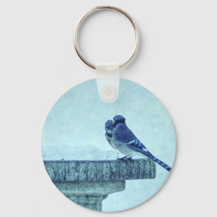 Blue Jays Winter Feeding Painterly Key Ring