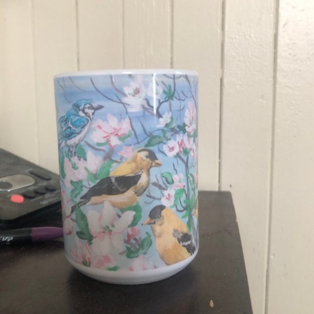 Blue Jays & Yellow Birds In Nature Coffee Mug (Bone China Turned out wonderfully)