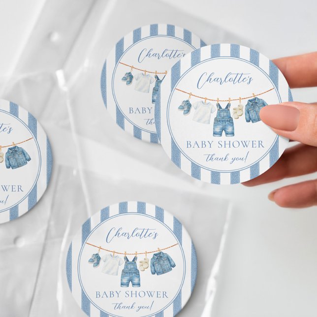 Blue Jean Baby Baby Shower  Classic Round Sticker (Creator Uploaded)