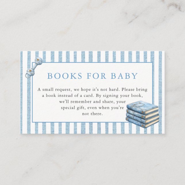 Blue Jean Baby Baby Shower Denim Books for Baby Enclosure Card (Front)