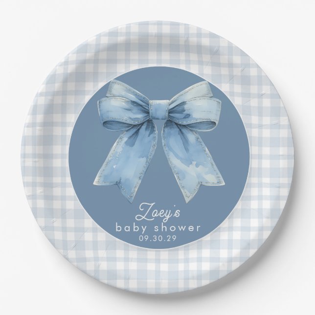 Blue Jean Baby Boy Baby Shower Gingham  Paper Plat Plate (Front)