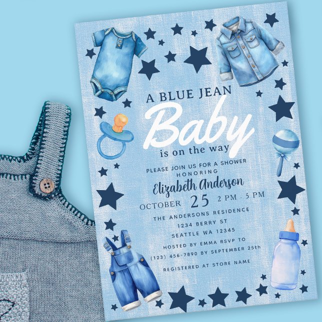 Blue Jean Baby Boy Baby Shower Invitation (Creator Uploaded)