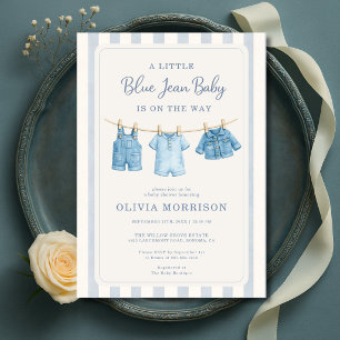 Blue Jean Baby Boy Stripes Baby Shower  Invitation