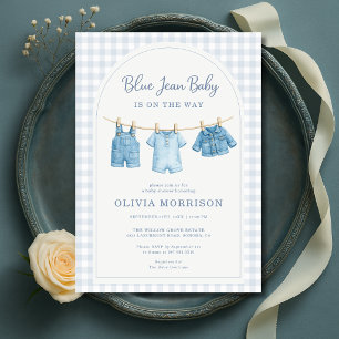 Blue Jean Baby Clothesline Gingham Baby Shower Invitation
