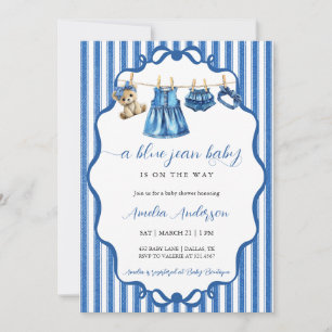 Blue Jean Baby Clothesline Watercolor Baby Shower Invitation