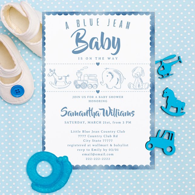 Blue Jean Baby Cute Toys Denim Baby Shower Invitation (Blue Jean Baby Cute Toys Denim Cute Casual Modern Western Country Baby Shower Invitation)