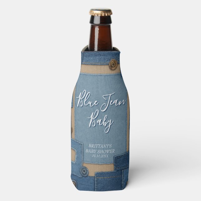 Blue Jean Baby Denim Baby Shower Bottle Cooler (Bottle Front)