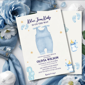 Blue jean baby denim baby shower invitation