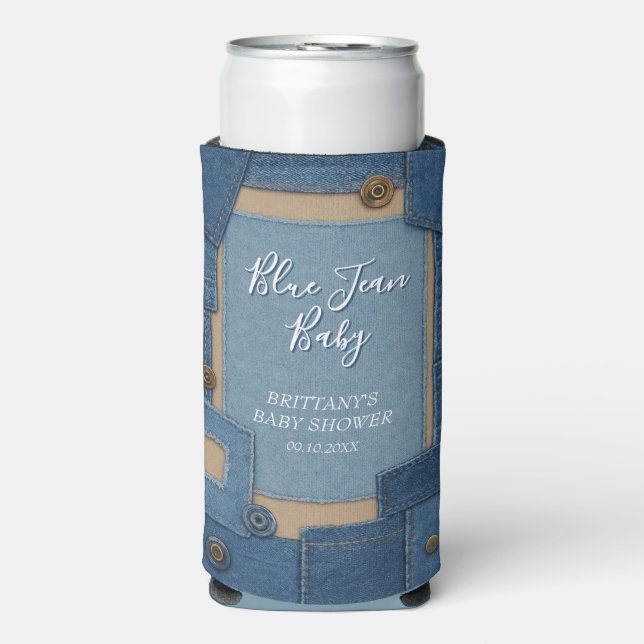 Blue Jean Baby Denim Baby Shower Seltzer Can Cooler (Seltzer Front)