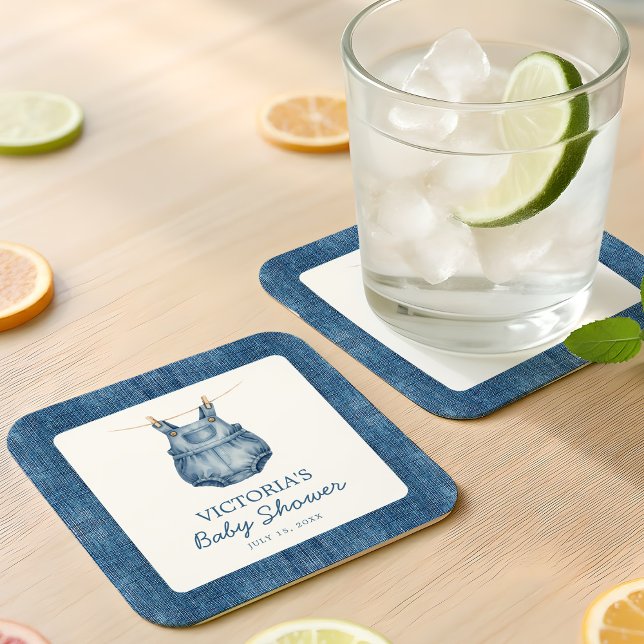 Blue Jean Baby Denim Baby Shower Square Paper Coaster (Creator Uploaded)