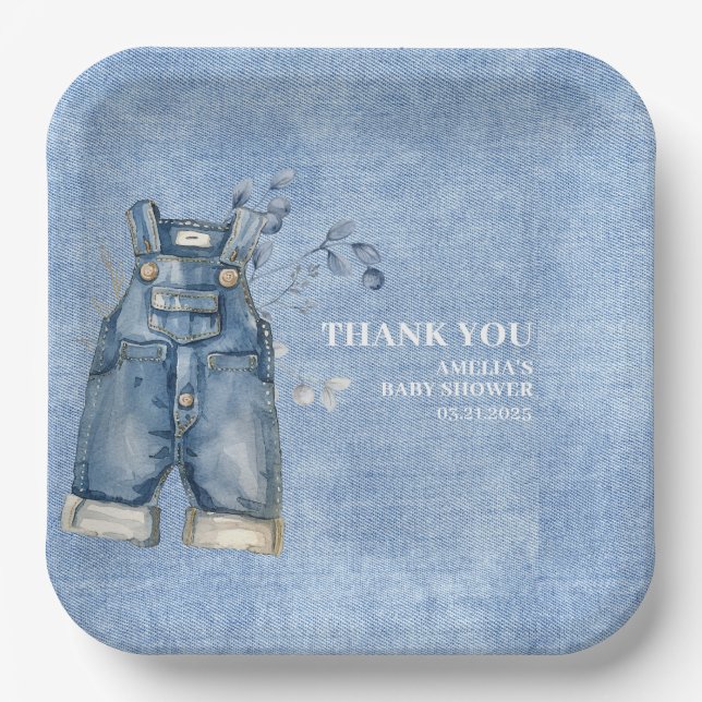 Blue jean baby Denim country Baby shower Paper Plate (Front)