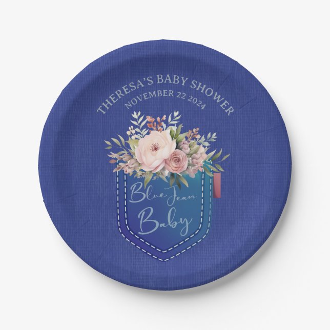 Blue Jean Baby Denim Shower Custom Paper Plates (Front)